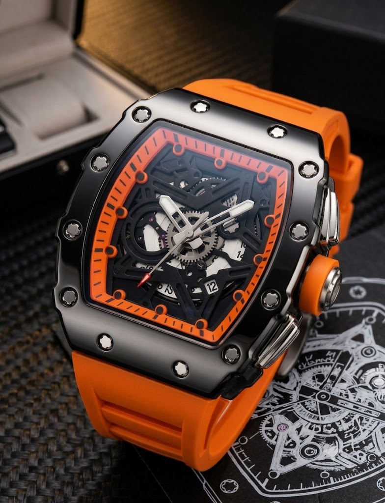 Reloj Deportivo Estilo Richard Mille - Edición Naranja Esqueleto (Calidad AAA)