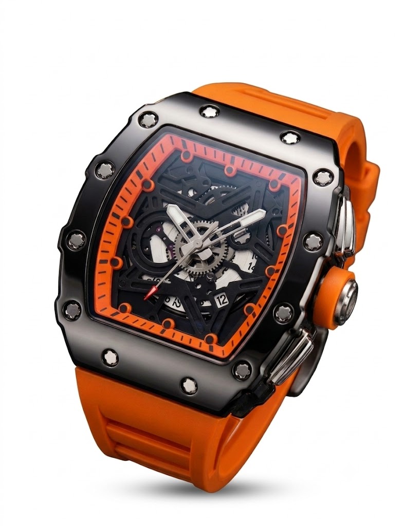 Reloj Deportivo Estilo Richard Mille - Edición Naranja Esqueleto (Calidad AAA) - Imagen 2